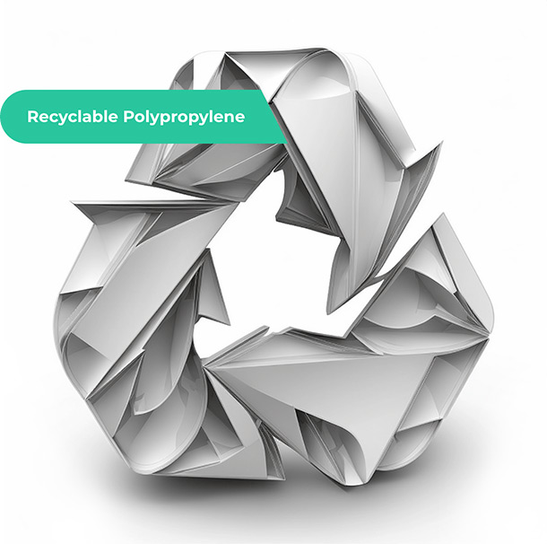 Recycling logo with "Recyclable Polypropylene" text