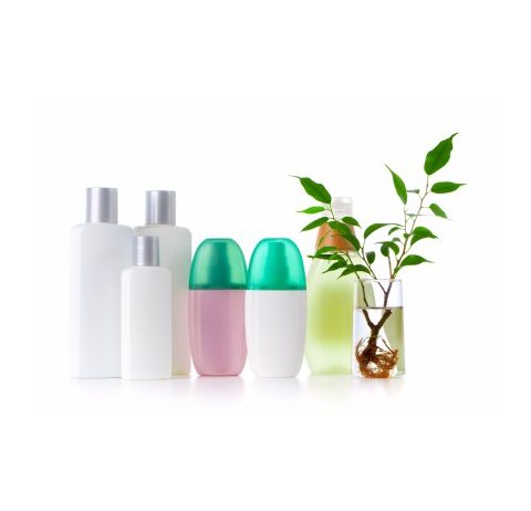 isolated shampoo and soap bottles