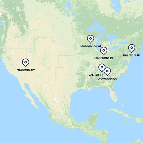 Map of Primex locations in the USA