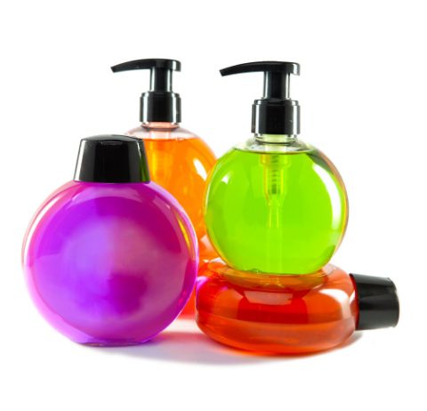 multi-color hand soap bottles