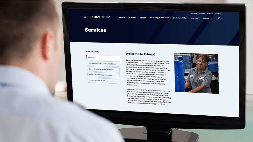 primex website being viewed on desktop