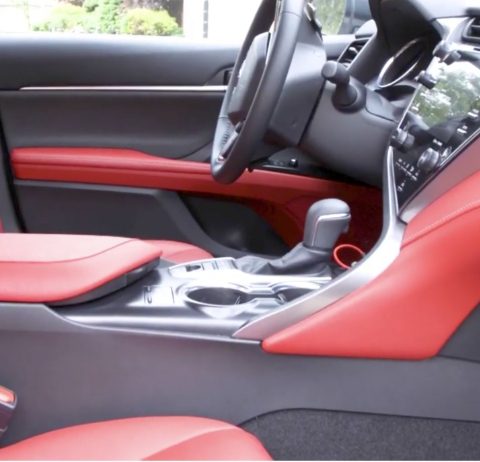 red and black interior of car