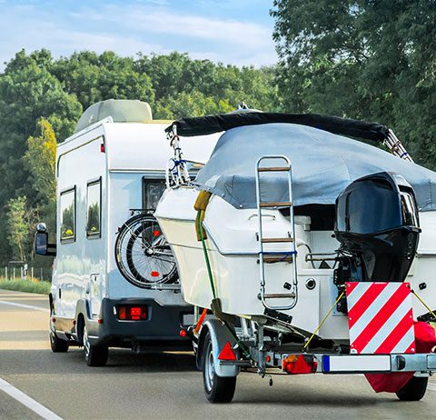 marine RV going down highway