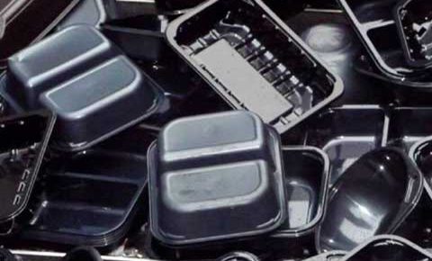 recycled black plastic containers
