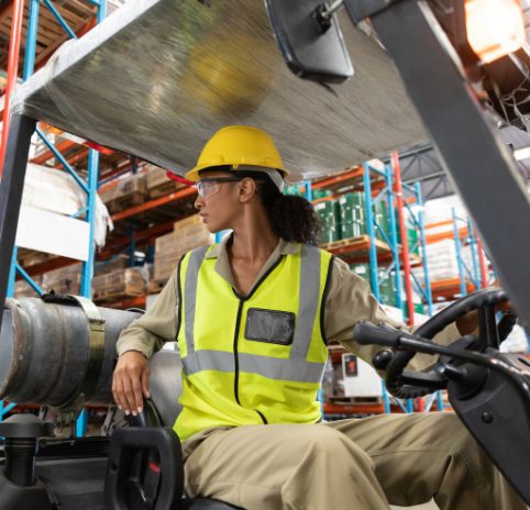 team member operating forklift